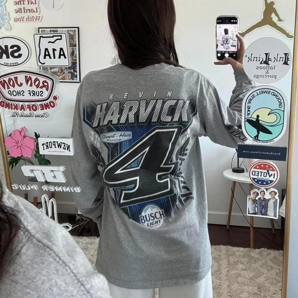 grey and blue nascar long sleeve t shirt